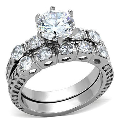 Womens Rings High polished (no plating) Stainless Steel Ring with AAA Grade CZ in Clear TK1450 - Jewelry Store by Erik Rayo