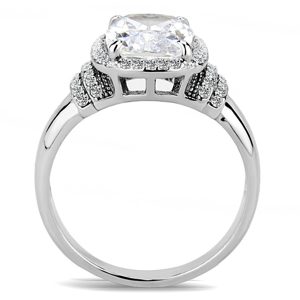 Rings for Womens High polished (no plating) Stainless Steel Ring with Cubic in Clear DA024 - Jewelry Store by Erik Rayo