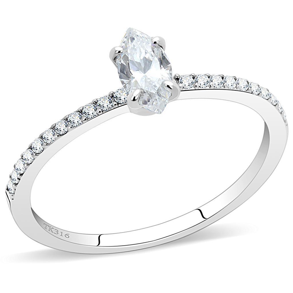Rings for Womens High polished (no plating) Stainless Steel Ring with Cubic in Clear DA031 - Jewelry Store by Erik Rayo