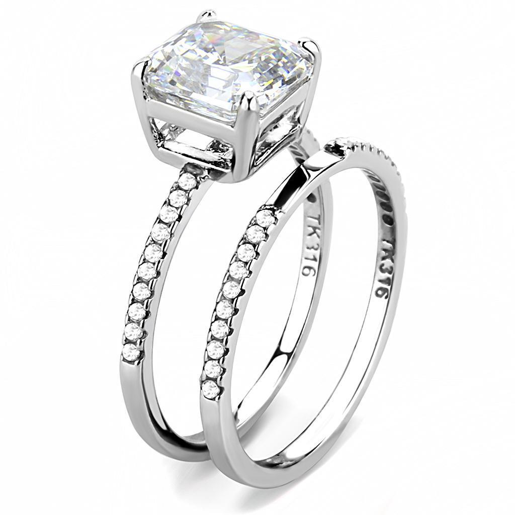 Rings for Womens High polished (no plating) Stainless Steel Ring with Cubic in Clear DA065 - Jewelry Store by Erik Rayo