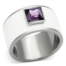 Load image into Gallery viewer, Womens Rings High polished (no plating) Stainless Steel Ring with Glass in Amethyst TK1142 - Jewelry Store by Erik Rayo
