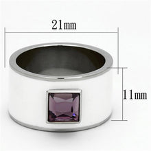 Load image into Gallery viewer, Womens Rings High polished (no plating) Stainless Steel Ring with Glass in Amethyst TK1142 - Jewelry Store by Erik Rayo
