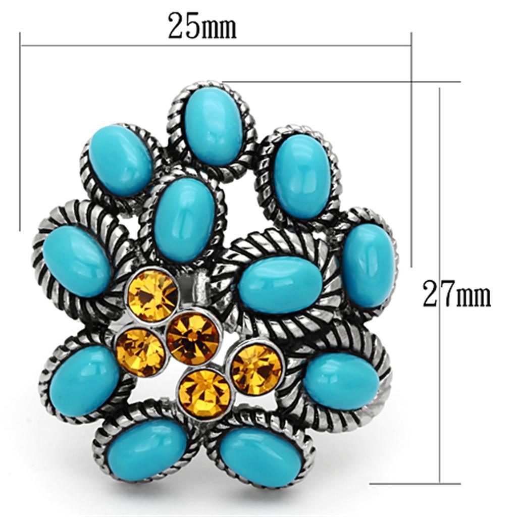 Rings for Womens High polished (no plating) Stainless Steel Ring with Stone in Turquoise TK1150 - Jewelry Store by Erik Rayo