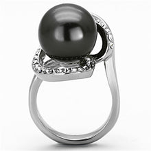 Load image into Gallery viewer, Womens Rings High polished (no plating) Stainless Steel Ring with Synthetic Pearl in Gray TK1218 - Jewelry Store by Erik Rayo

