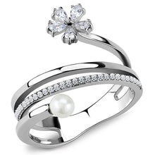 Load image into Gallery viewer, Womens Rings High polished (no plating) Stainless Steel Ring with Synthetic Pearl in White DA059 - Jewelry Store by Erik Rayo
