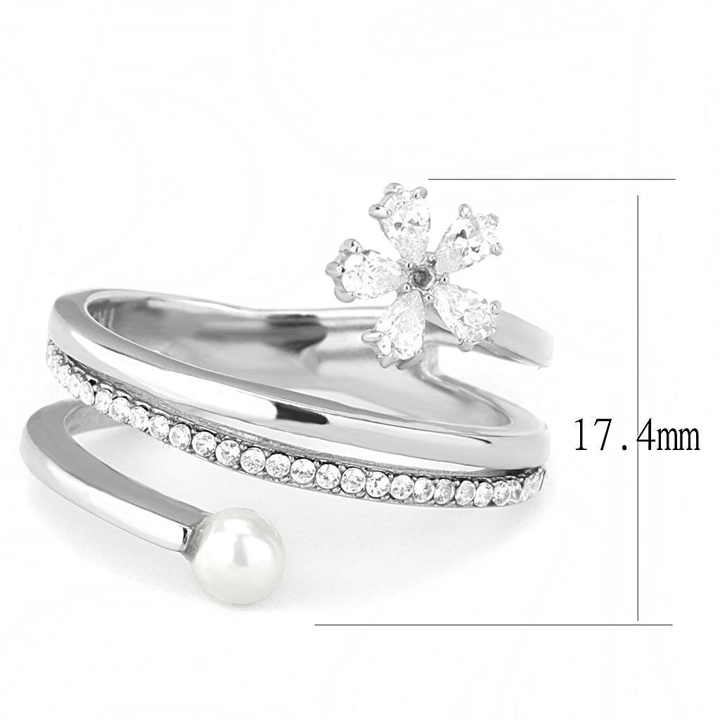 Rings for Womens High polished (no plating) Stainless Steel Ring with Synthetic Pearl in White DA059 - Jewelry Store by Erik Rayo