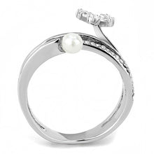 Load image into Gallery viewer, Womens Rings High polished (no plating) Stainless Steel Ring with Synthetic Pearl in White DA059 - Jewelry Store by Erik Rayo

