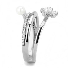 Load image into Gallery viewer, Womens Rings High polished (no plating) Stainless Steel Ring with Synthetic Pearl in White DA059 - Jewelry Store by Erik Rayo
