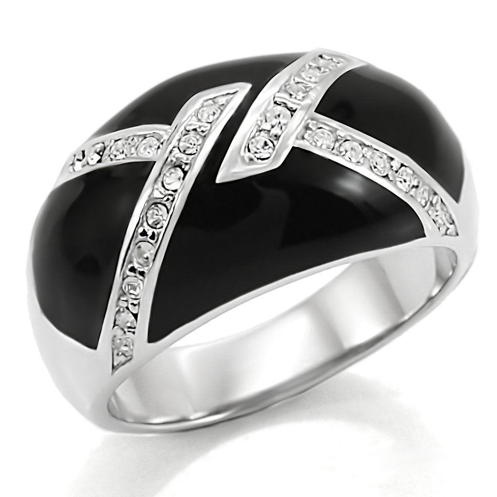 Womens Rings High polished (no plating) Stainless Steel Ring with Top Grade Crystal in Clear TK022 - Jewelry Store by Erik Rayo