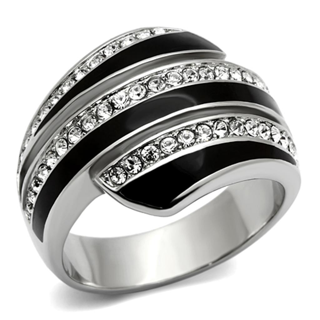 Womens Rings High polished (no plating) Stainless Steel Ring with Top Grade Crystal in Clear TK1134 - Jewelry Store by Erik Rayo