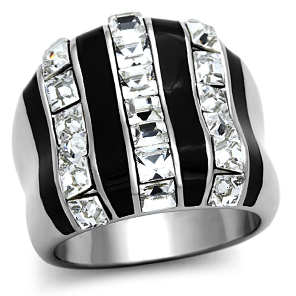 Rings for Womens High polished (no plating) Stainless Steel Ring with Top Grade Crystal in Clear TK1213 - Jewelry Store by Erik Rayo