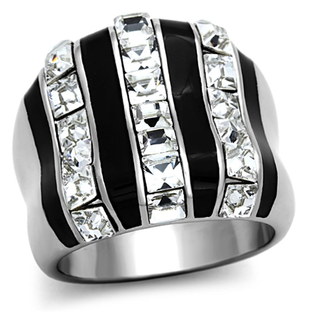 Womens Rings High polished (no plating) Stainless Steel Ring with Top Grade Crystal in Clear TK1213 - Jewelry Store by Erik Rayo