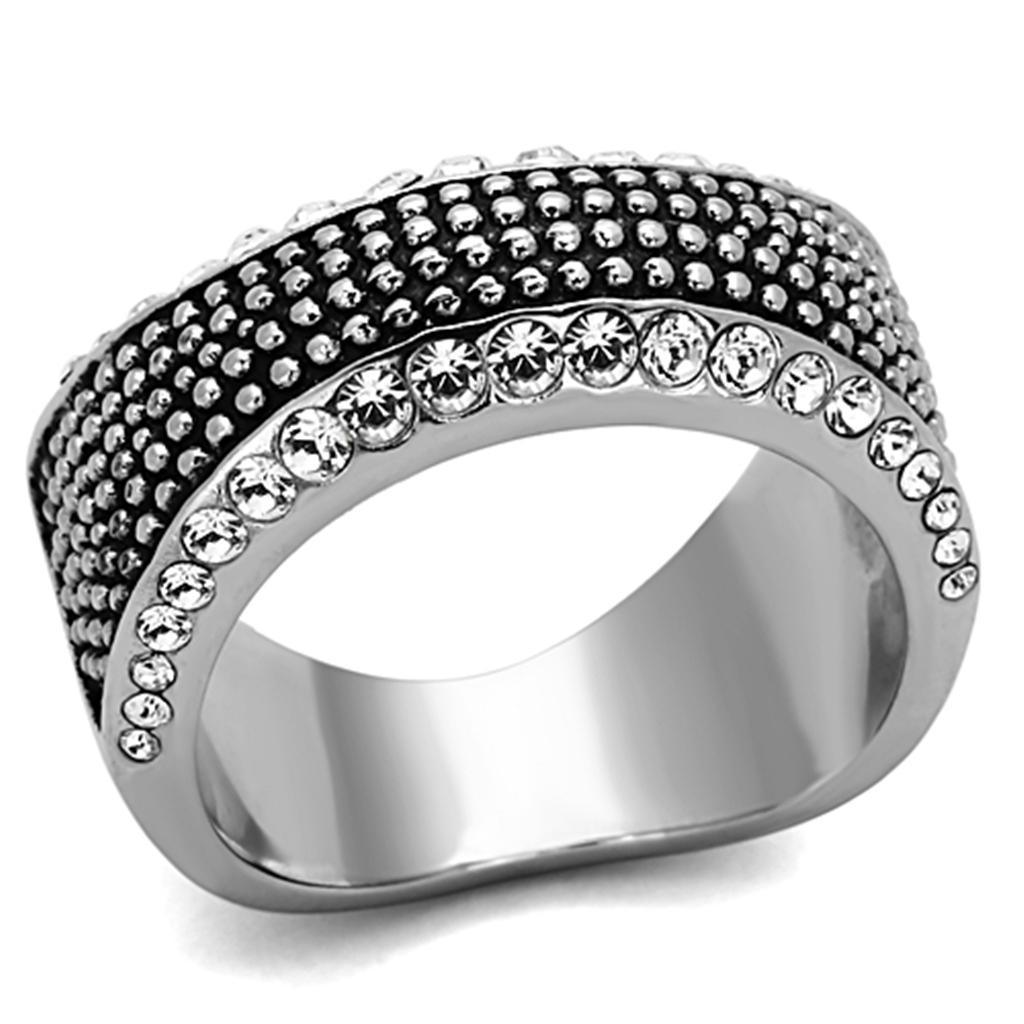 Rings for Womens High polished (no plating) Stainless Steel Ring with Top Grade Crystal in Clear TK1216 - Jewelry Store by Erik Rayo