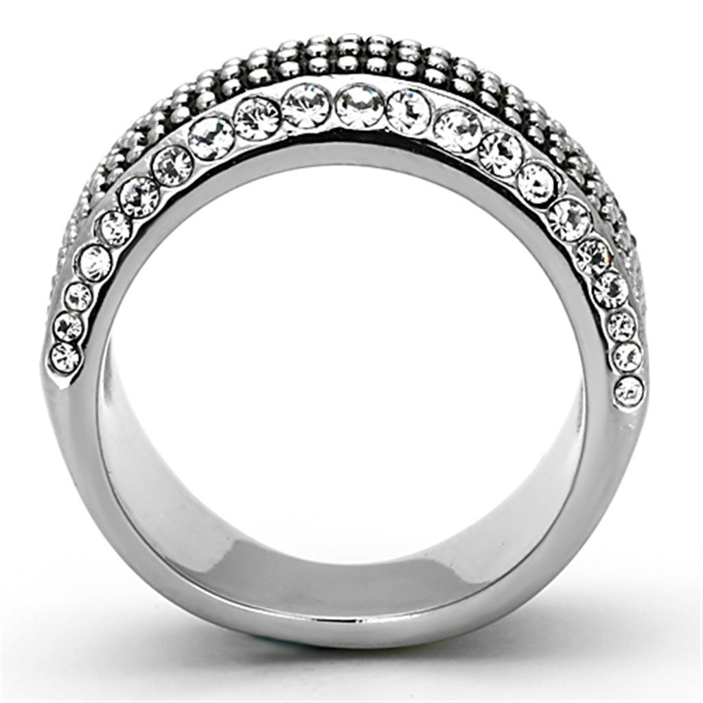 Rings for Womens High polished (no plating) Stainless Steel Ring with Top Grade Crystal in Clear TK1216 - Jewelry Store by Erik Rayo