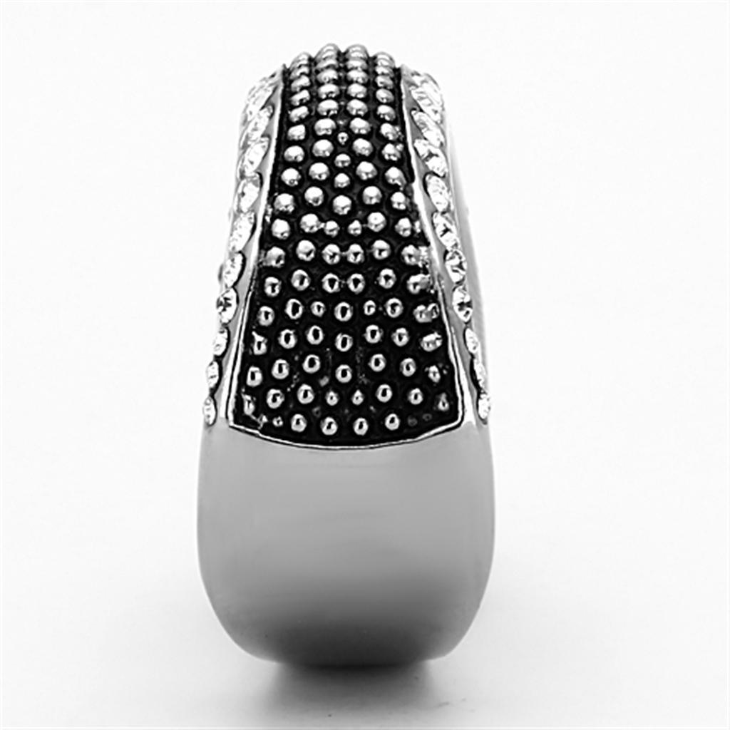 Rings for Womens High polished (no plating) Stainless Steel Ring with Top Grade Crystal in Clear TK1216 - Jewelry Store by Erik Rayo