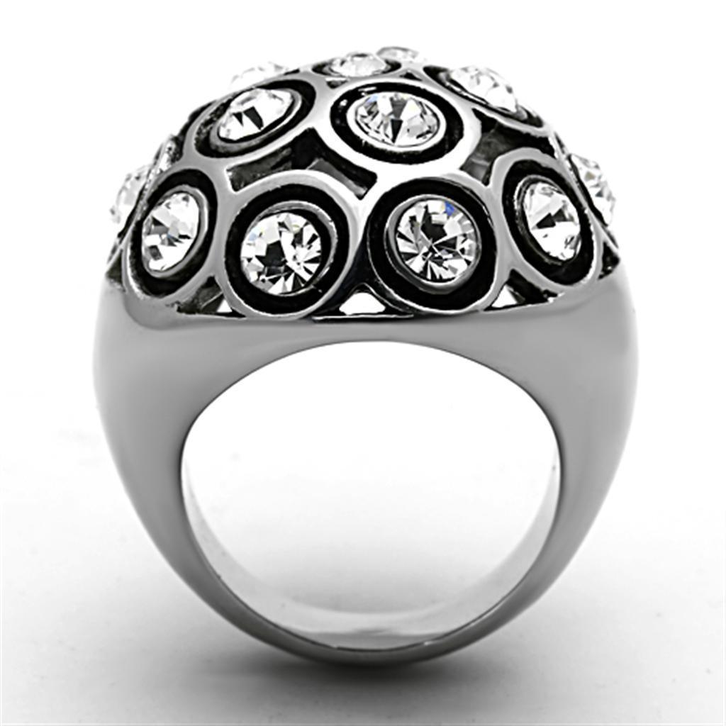 Rings for Womens High polished (no plating) Stainless Steel Ring with Top Grade Crystal in Clear TK1325 - Jewelry Store by Erik Rayo