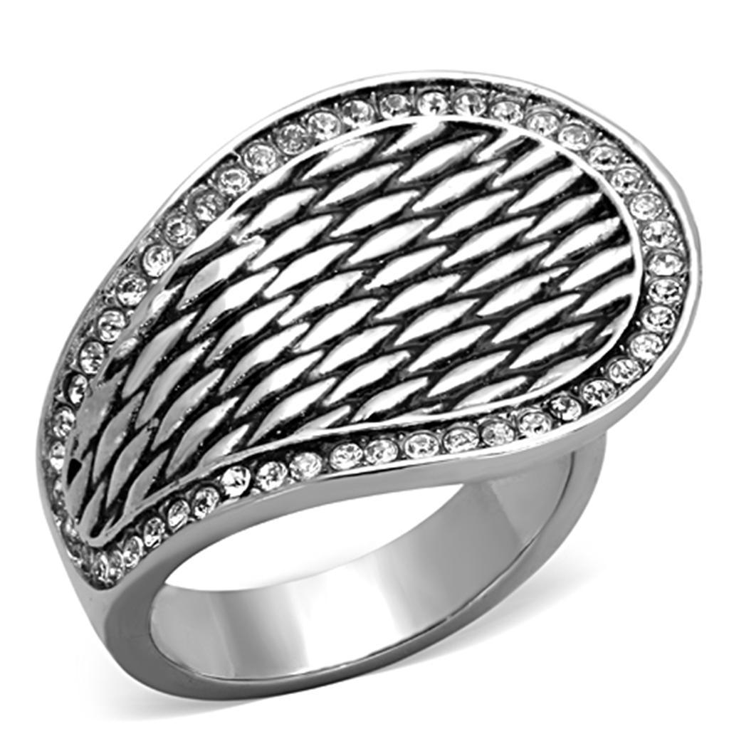 Womens Rings High polished (no plating) Stainless Steel Ring with Top Grade Crystal in Clear TK1328 - Jewelry Store by Erik Rayo