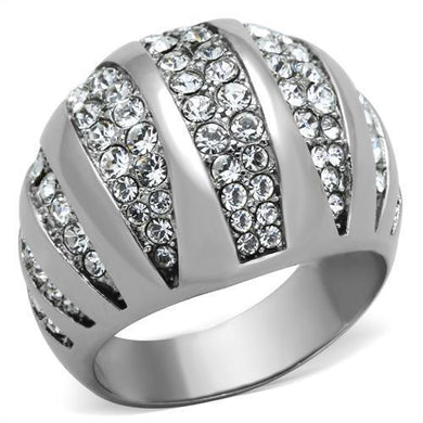 Womens Rings High polished (no plating) Stainless Steel Ring with Top Grade Crystal in Clear TK1430 - Jewelry Store by Erik Rayo
