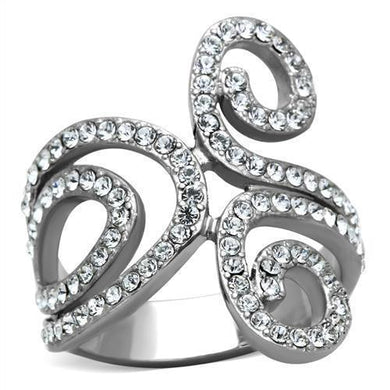 Womens Rings High polished (no plating) Stainless Steel Ring with Top Grade Crystal in Clear TK1437 - Jewelry Store by Erik Rayo