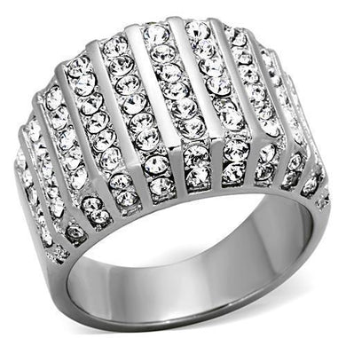 Womens Rings High polished (no plating) Stainless Steel Ring with Top Grade Crystal in Clear TK1447 - Jewelry Store by Erik Rayo
