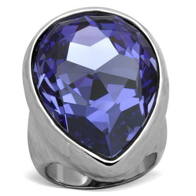 Womens Rings High polished (no plating) Stainless Steel Ring with Top Grade Crystal in Tanzanite TK1426 - Jewelry Store by Erik Rayo