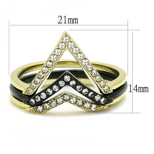 Womens Rings IP Gold and IP Black (Ion Plating) 316L Stainless Steel Ring with Top Grade Crystal in Clear TK3202 - Jewelry Store by Erik Rayo