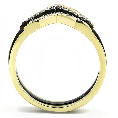 Womens Rings IP Gold and IP Black (Ion Plating) 316L Stainless Steel Ring with Top Grade Crystal in Clear TK3202 - Jewelry Store by Erik Rayo