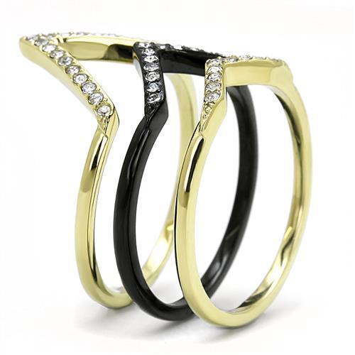 Womens Rings IP Gold and IP Black (Ion Plating) 316L Stainless Steel Ring with Top Grade Crystal in Clear TK3202 - Jewelry Store by Erik Rayo