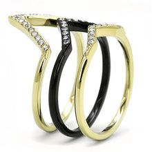 Load image into Gallery viewer, Womens Rings IP Gold and IP Black (Ion Plating) 316L Stainless Steel Ring with Top Grade Crystal in Clear TK3202 - Jewelry Store by Erik Rayo
