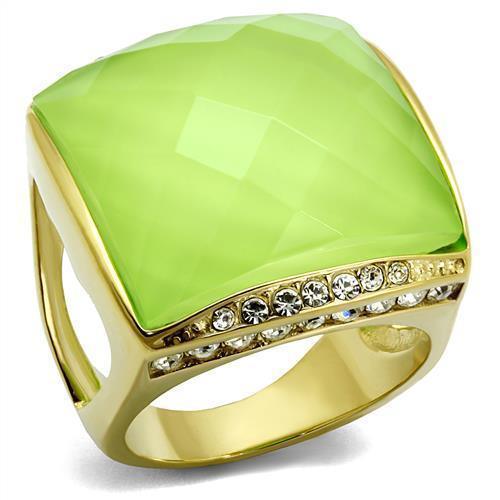 Womens Rings IP Gold(Ion Plating) 316L Stainless Steel Ring with Stone in Light Green color TK2661 - Jewelry Store by Erik Rayo