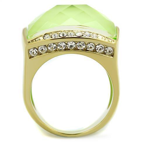 Womens Rings IP Gold(Ion Plating) 316L Stainless Steel Ring with Stone in Light Green color TK2661 - Jewelry Store by Erik Rayo