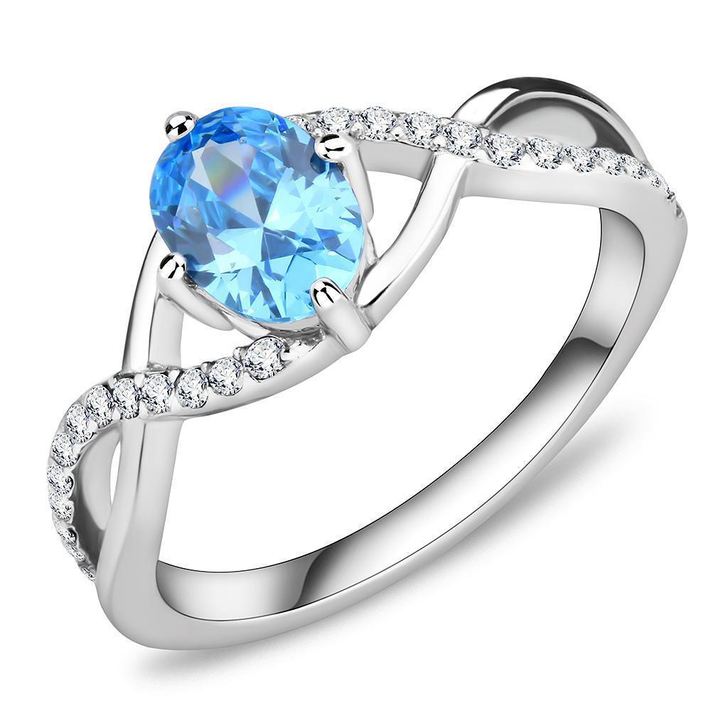 Rings for Womens Oval Sea Blue Stainless Steel Ring with AAA Grade CZ - Jewelry Store by Erik Rayo