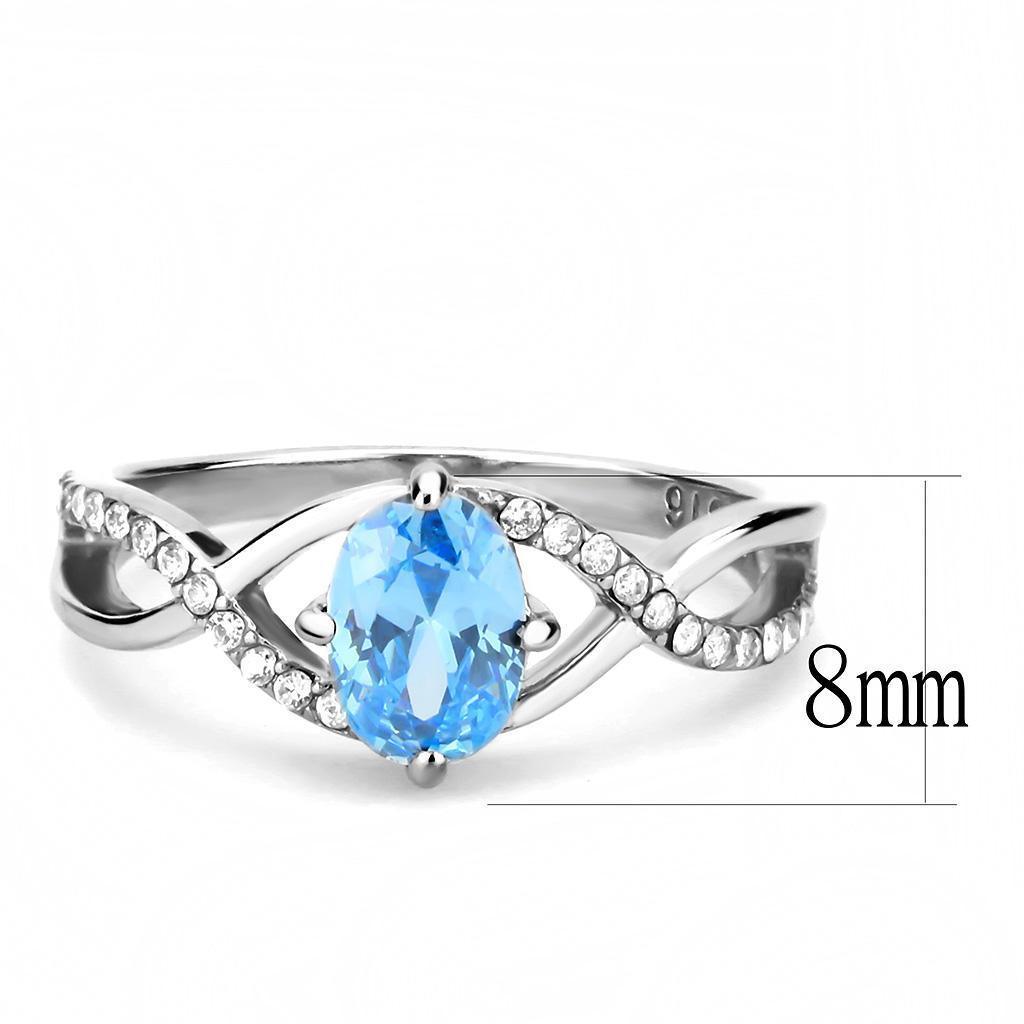 Rings for Womens Oval Sea Blue Stainless Steel Ring with AAA Grade CZ - Jewelry Store by Erik Rayo