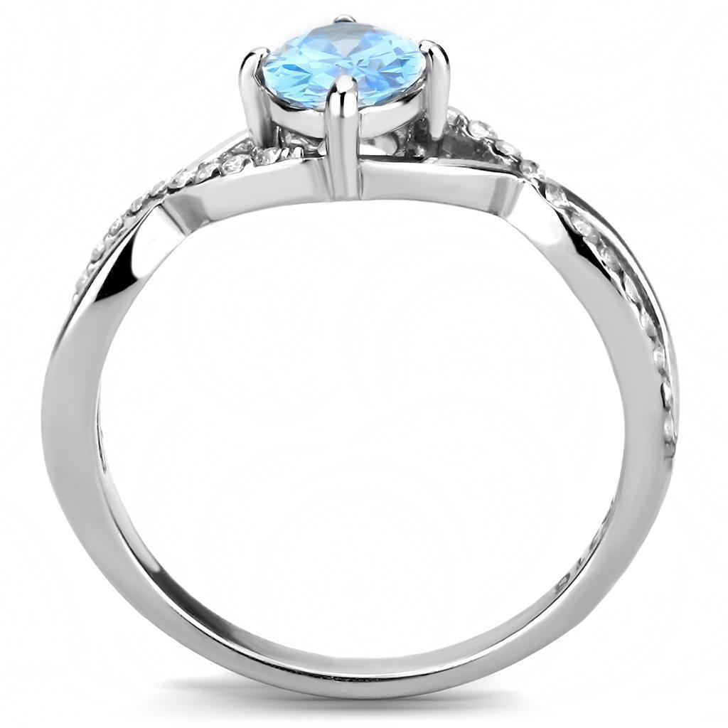 Rings for Womens Oval Sea Blue Stainless Steel Ring with AAA Grade CZ - Jewelry Store by Erik Rayo