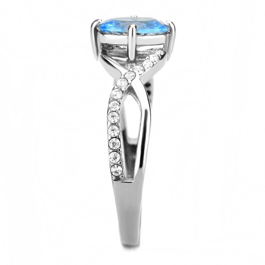 Rings for Womens Oval Sea Blue Stainless Steel Ring with AAA Grade CZ - Jewelry Store by Erik Rayo