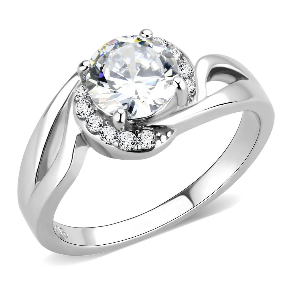 Rings for Womens Round Cut Silver Stainless Steel Ring with AAA Grade CZ in Clear - Jewelry Store by Erik Rayo