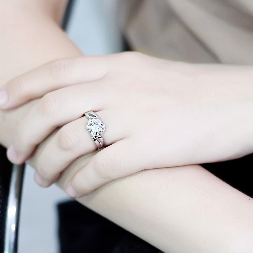 Rings for Womens Round Cut Silver Stainless Steel Ring with AAA Grade CZ in Clear - Jewelry Store by Erik Rayo