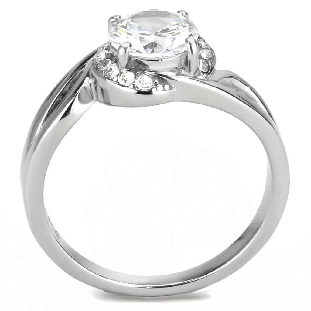Rings for Womens Round Cut Silver Stainless Steel Ring with AAA Grade CZ in Clear - Jewelry Store by Erik Rayo