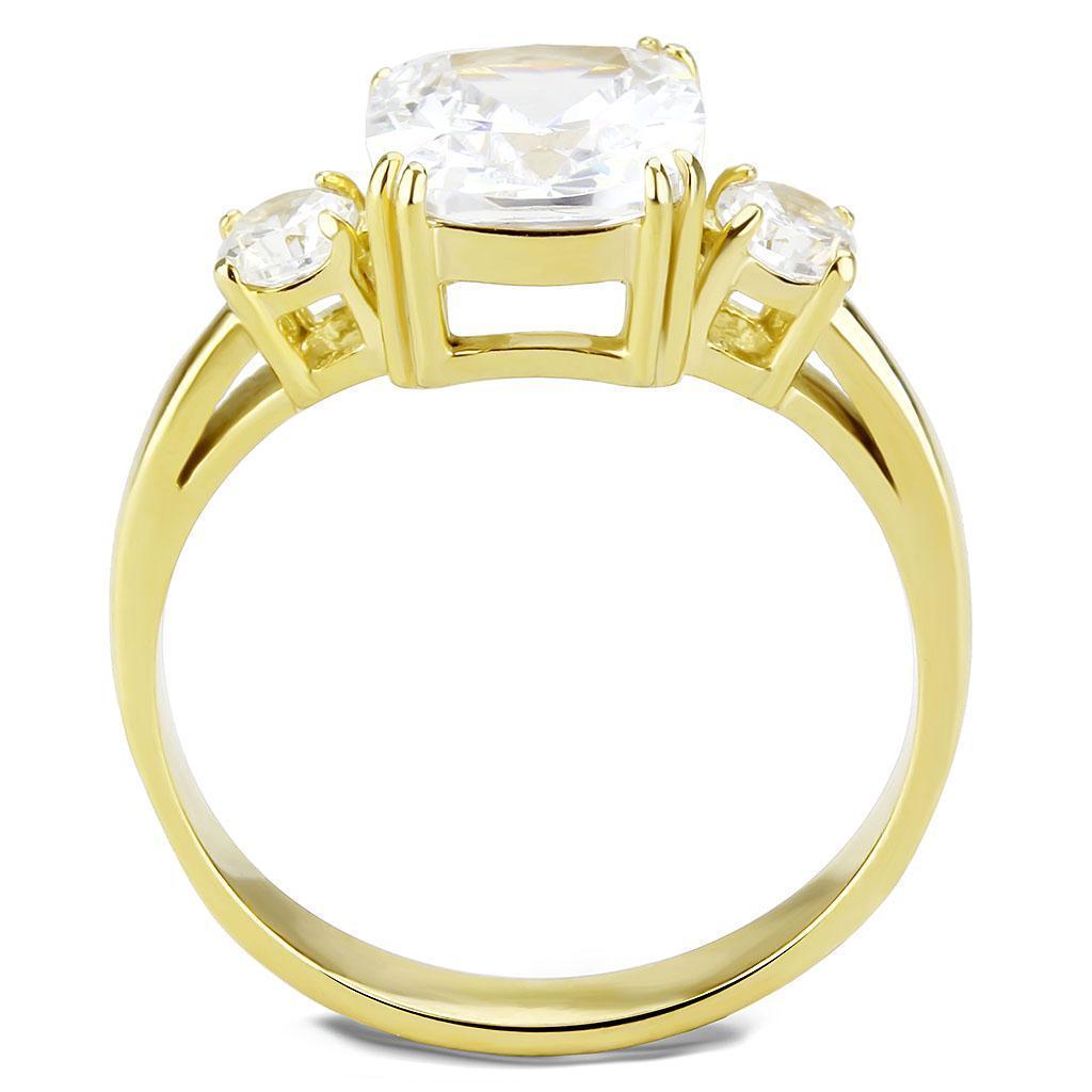 Rings for Womens Round Gold Stainless Steel Ring with AAA Grade CZ Diamond in Clear - Jewelry Store by Erik Rayo
