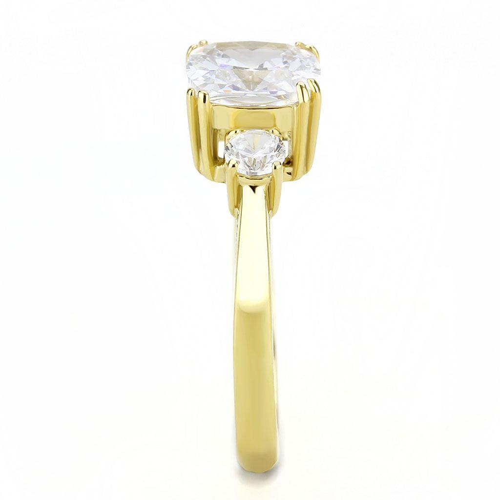 Rings for Womens Round Gold Stainless Steel Ring with AAA Grade CZ Diamond in Clear - Jewelry Store by Erik Rayo
