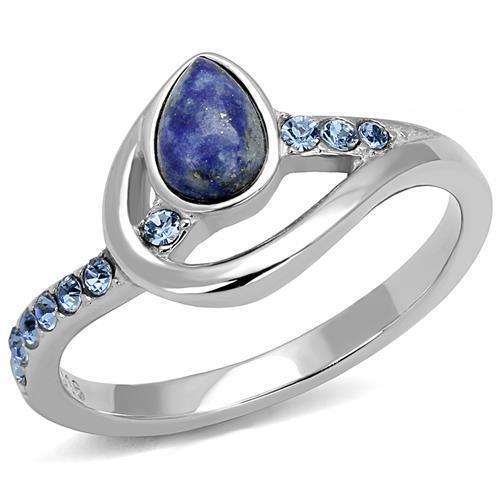 Rings for Womens Silver Blue Stainless Steel Ring with Semi-Precious Snowflake Obsidian in Montana - Jewelry Store by Erik Rayo