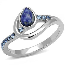 Load image into Gallery viewer, Womens Rings Silver Blue Stainless Steel Ring with Semi-Precious Snowflake Obsidian in Montana - Jewelry Store by Erik Rayo
