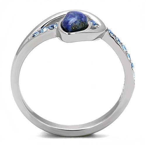 Rings for Womens Silver Blue Stainless Steel Ring with Semi-Precious Snowflake Obsidian in Montana - Jewelry Store by Erik Rayo
