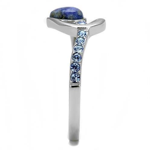 Rings for Womens Silver Blue Stainless Steel Ring with Semi-Precious Snowflake Obsidian in Montana - Jewelry Store by Erik Rayo
