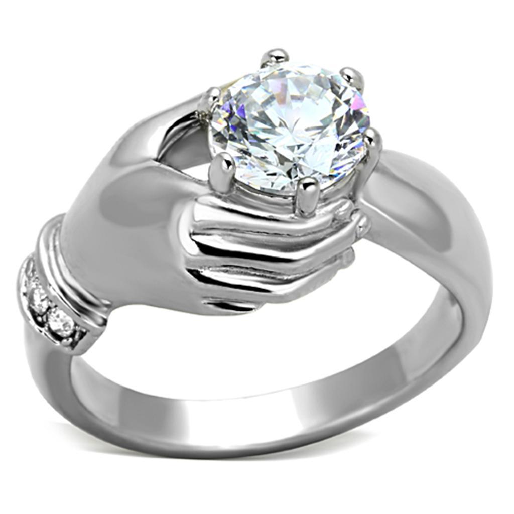 Rings for Womens Silver Hand Diamond Stainless Steel Ring with AAA Grade CZ in Clear - Jewelry Store by Erik Rayo