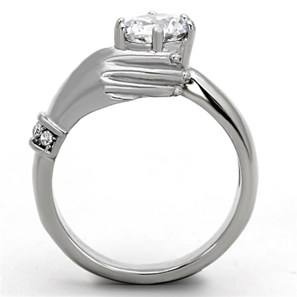 Rings for Womens Silver Hand Diamond Stainless Steel Ring with AAA Grade CZ in Clear - Jewelry Store by Erik Rayo
