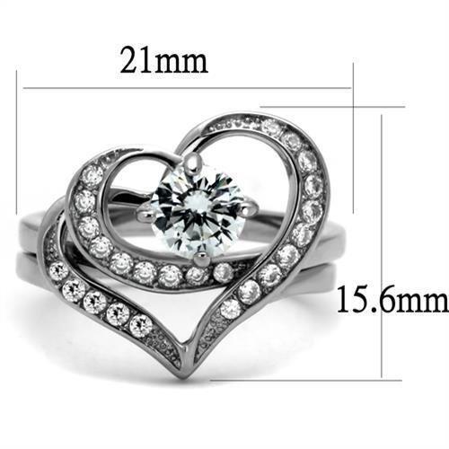 Rings for Womens Silver Heart Round Cut Stainless Steel Ring with AAA Grade CZ in Clear - Jewelry Store by Erik Rayo
