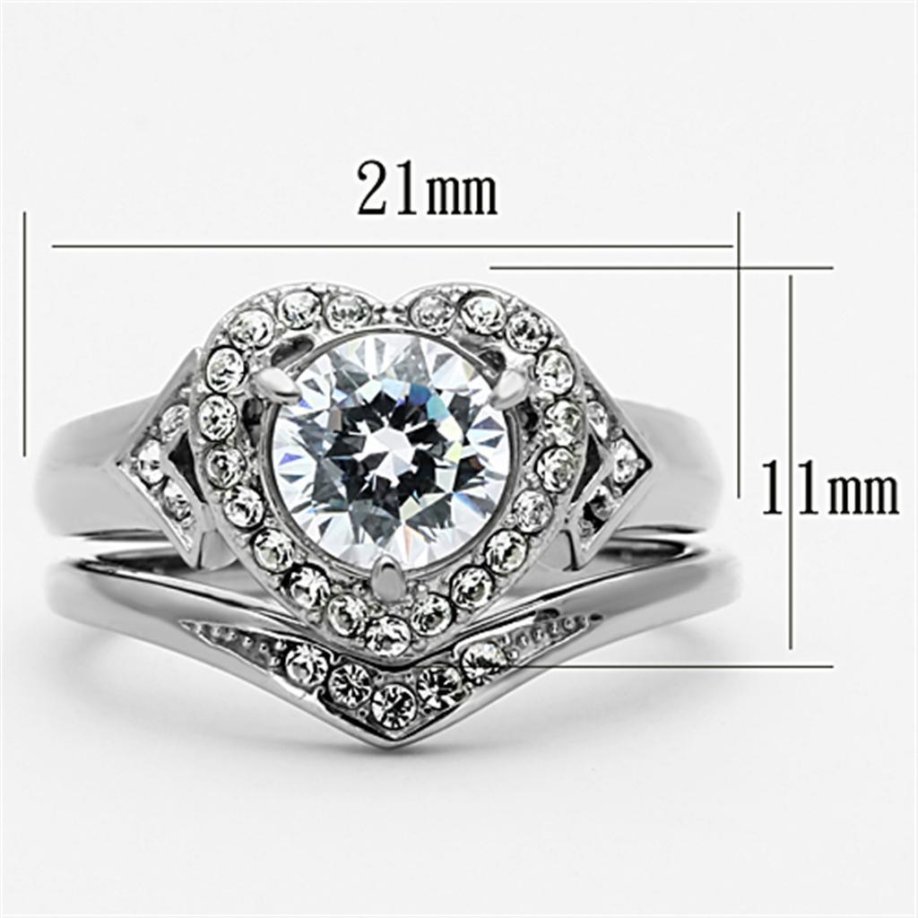 Rings for Womens Silver Heart Two in One Stainless Steel Ring with AAA Grade CZ in Clear - Jewelry Store by Erik Rayo