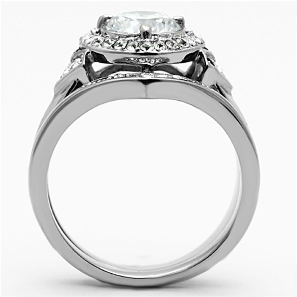 Rings for Womens Silver Heart Two in One Stainless Steel Ring with AAA Grade CZ in Clear - Jewelry Store by Erik Rayo