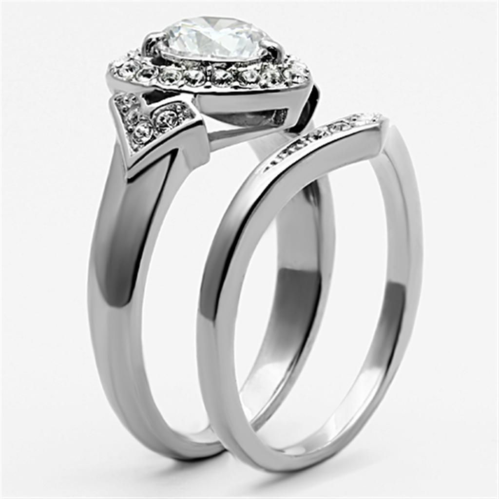 Rings for Womens Silver Heart Two in One Stainless Steel Ring with AAA Grade CZ in Clear - Jewelry Store by Erik Rayo